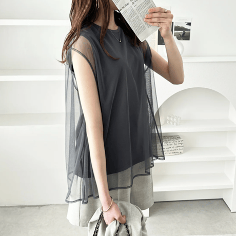 sheer layered frenchsleeve top　MA1568