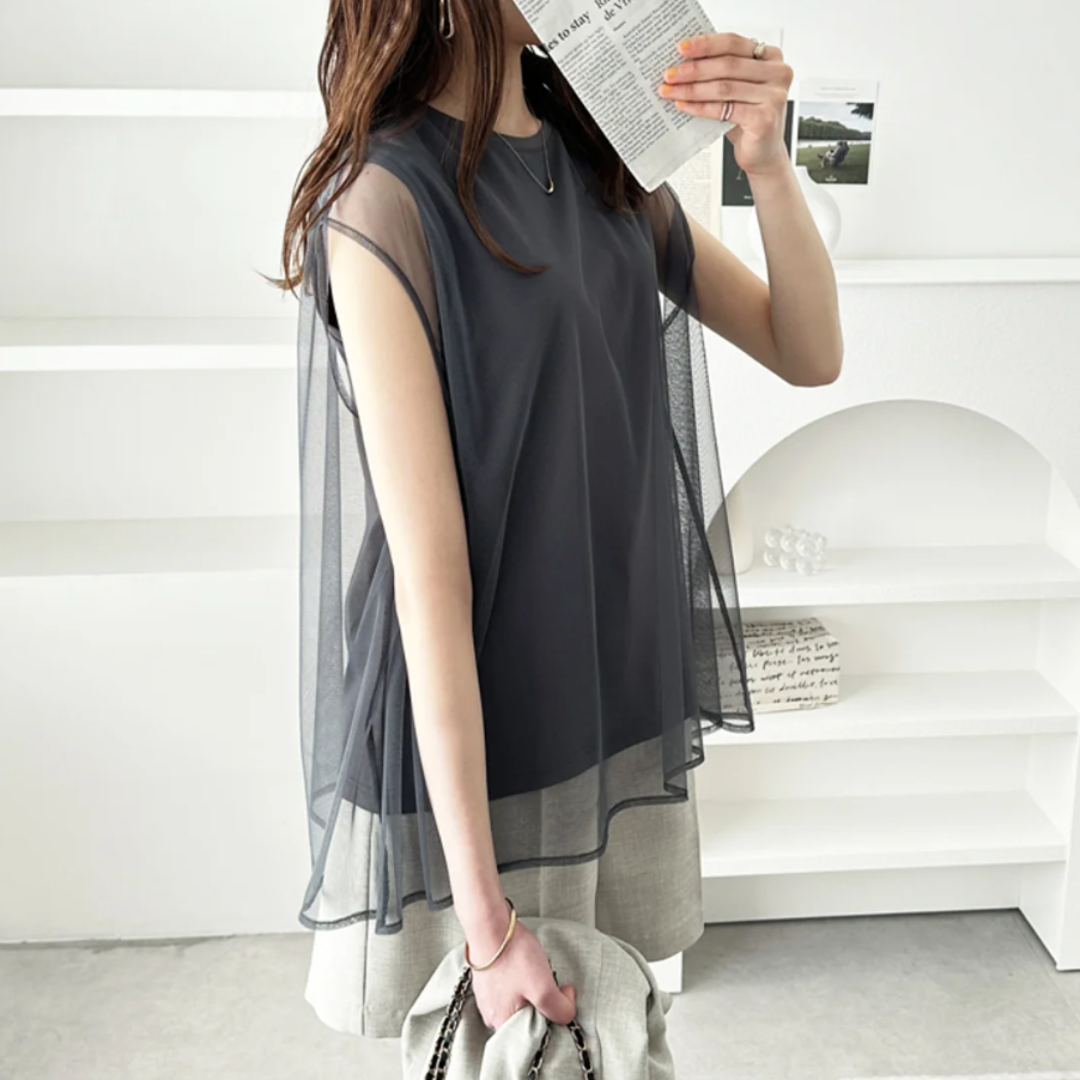 sheer layered frenchsleeve top MA1568 | MaiA