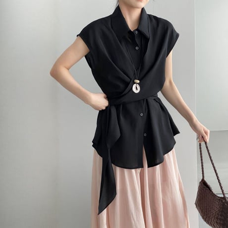 tie design sleeveless shirt blouse　MA1972