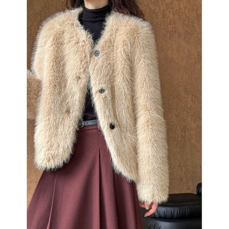 fluffy collarless jacket　MA1292