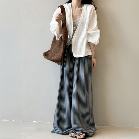 linen blend stripe widepants　MA1578