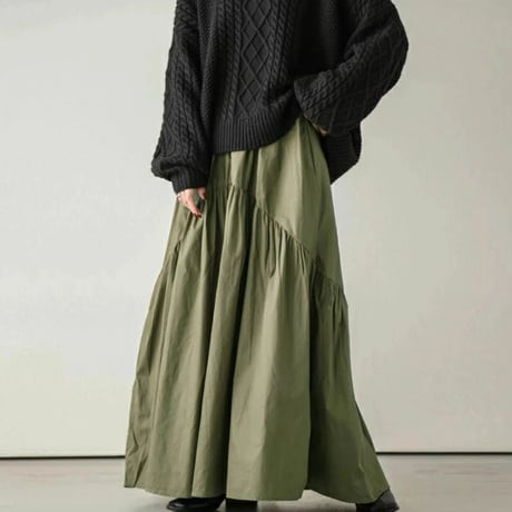 tiered gathered flowy skirt　MA1722