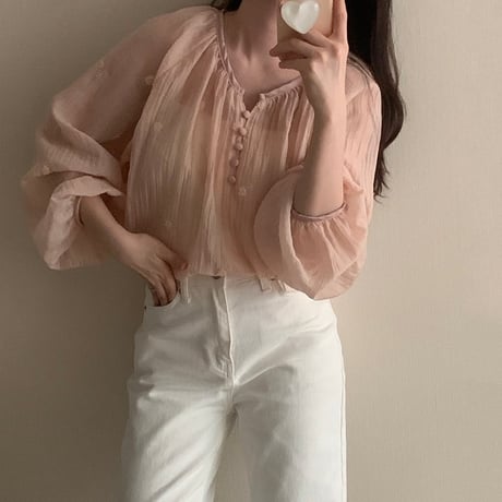 embroidery flower long sleeve blouse　MA1170