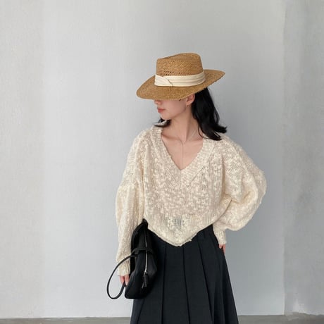 textured v-neck knit pullover　MA1768