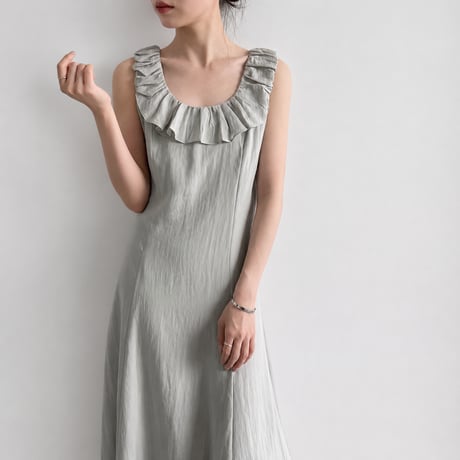 ruffle collar sleeveless a-line long one piece/2color　MA1986