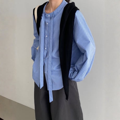 stripe ribbon tie blouse　MA1765
