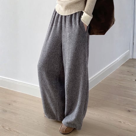 fake lamb wool drawstring wide pants　MA1730