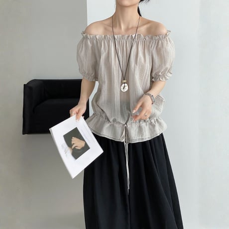 off shoulder puff sleeve drawstring blouse　MA1973