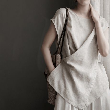 linen asymmetrical layered tops　MA1950