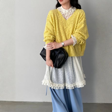 textured v-neck knit pullover　MA1768