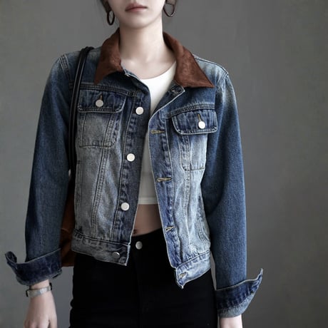 retro wash contrast collar denim jacket　MA1914