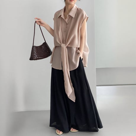 tie design sleeveless shirt blouse　MA1972