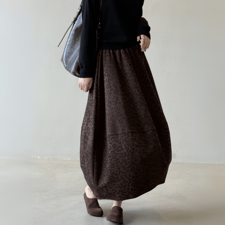 retro leopard flare midi skirt　MA1601