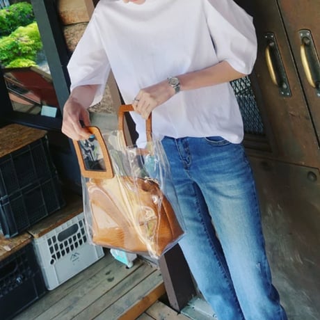 white lantern sleeve round neck t　MA1958