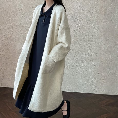soft boucle long knit cardigan　MA1705