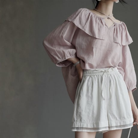 frill collar linen like blouse　MA1943
