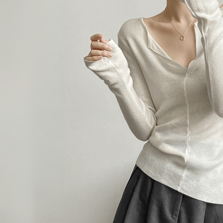 french v-neck open long sleeve knit　MA1631