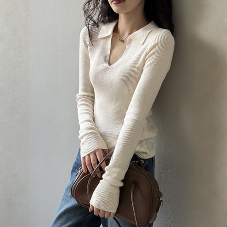 deep v-collar rib knit top　MA1654