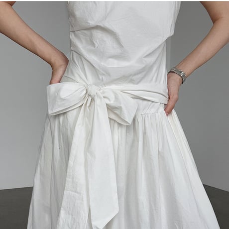 sleeveless waist ribbon gather one piece/3color　MA1993