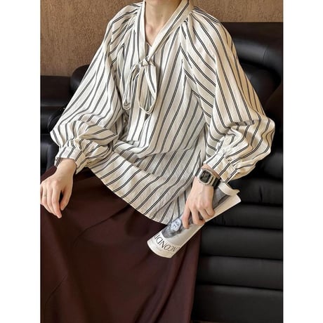 ribbon striped 2way blouse　MA1184