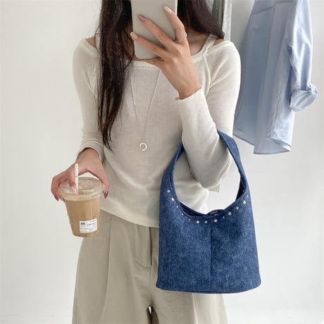 line studded one handle bag　MA1898