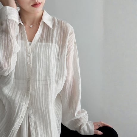 sheer texture loose blouse and skirt set　MA1861