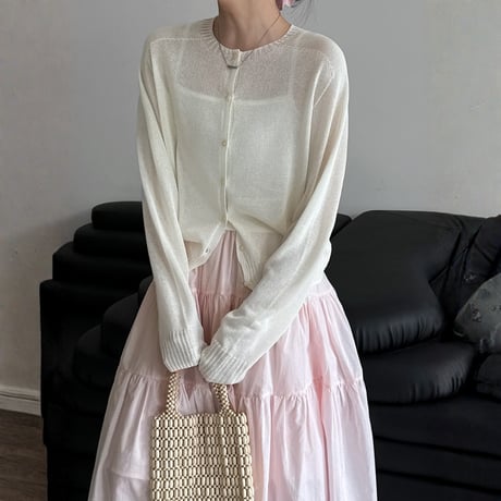 sheer round neck knit cardigan　MA1872