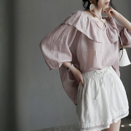 frill collar linen like blouse　MA1943