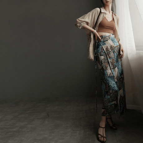 ethnic print wrap long skirt　MA1939