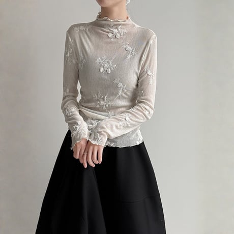 lace floral mesh base layer blouse　MA1868