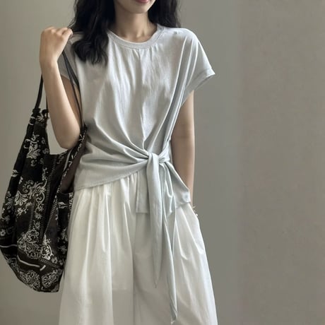 side ribbon french sleeve tops　MA1974