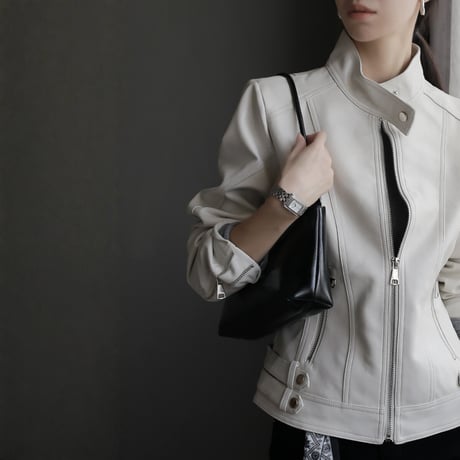 slim fit faux leather stand collar jacket　MA1672