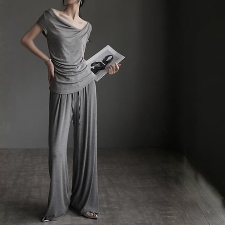 asymmetrical draped short sleeve top　MA1945