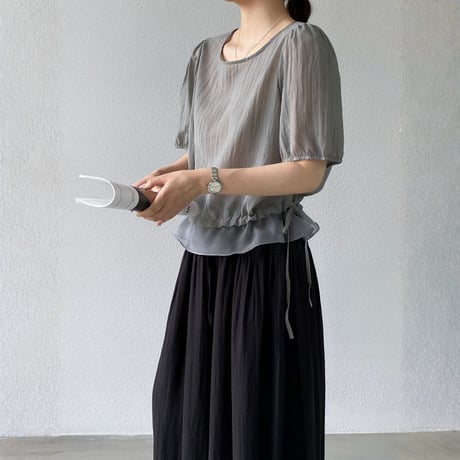 sheer layered drawstring puff sleeve blouse　MA1976