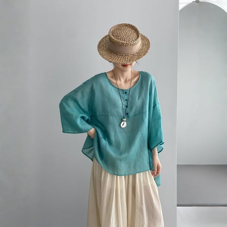 sheer wide sleeve pocket blouse　MA1978