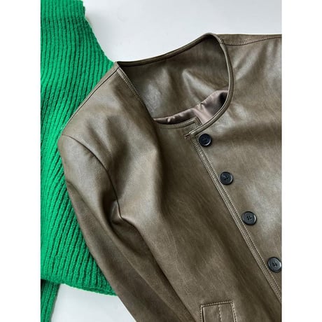 collarless faux leather button jacket　MA1144