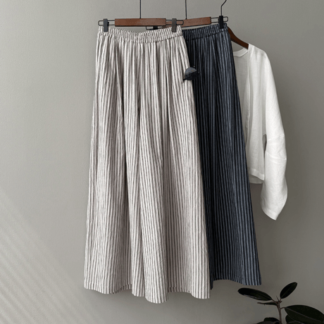 linen blend stripe widepants　MA1578