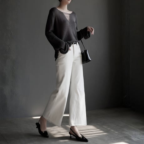 stretch white high waist denim pants　MA1933