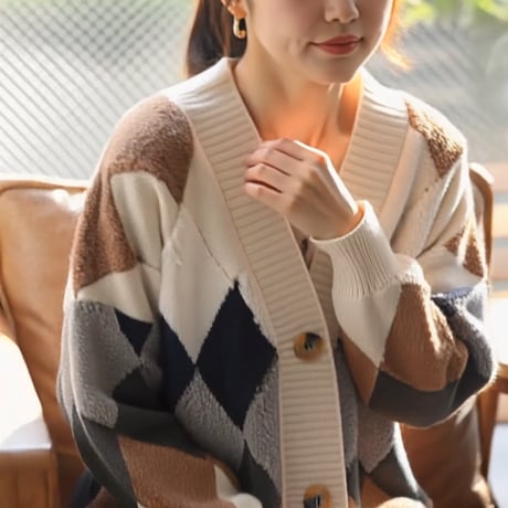 argyle texture knit cardigan　MA1763