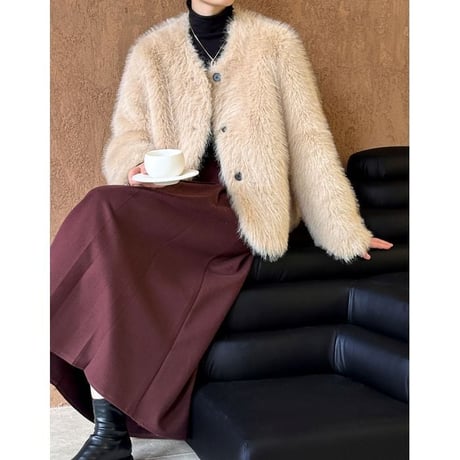 fluffy collarless jacket　MA1292