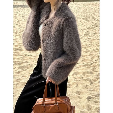 fluffy collarless jacket　MA1292