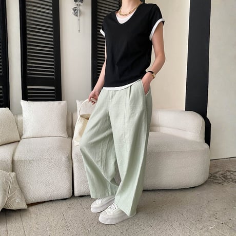 fake layered v neck short sleeve t　MA1955