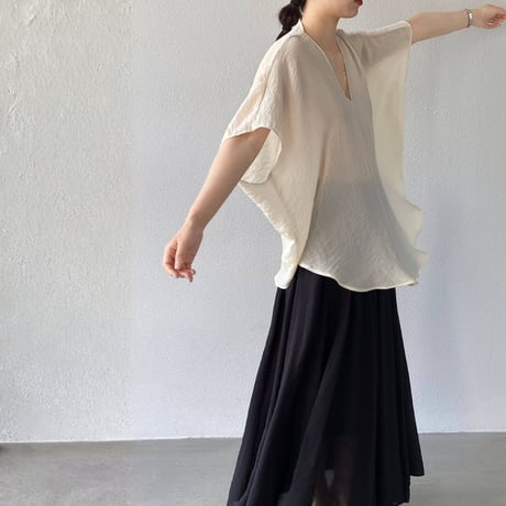 sheer linenlike v neck wide pants setup　MA1979