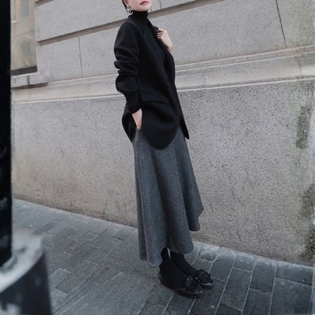 herringbone flare midi skirt　MA1815