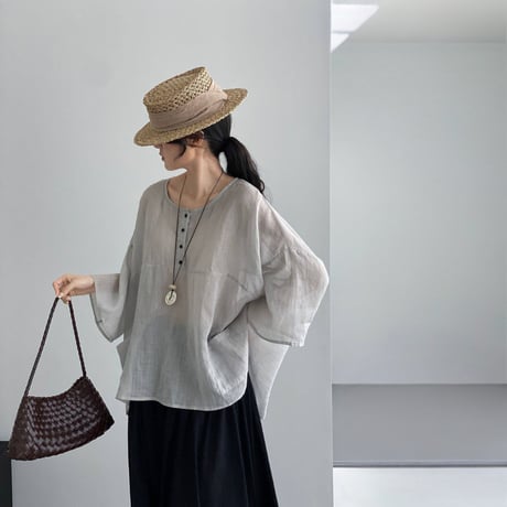 sheer wide sleeve pocket blouse　MA1978