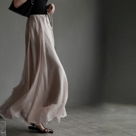 sheer drawstring long flare skirt　MA1950