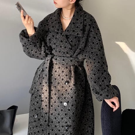 dot gray long coat　MA1332