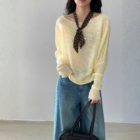 sheer wide neck rib knit pullover　MA1770