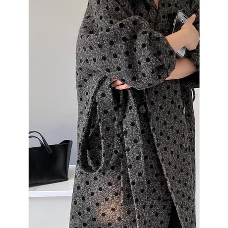 dot gray long coat　MA1332