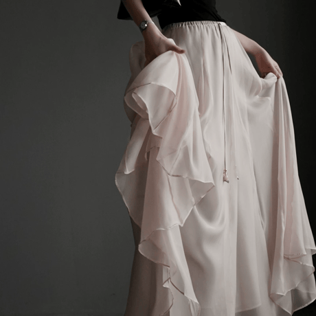 sheer drawstring long flare skirt　MA1950